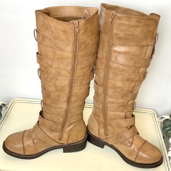 Torrid Buckle Moto Boots Size 8 Wide Tan Wide Calf Knee High Boot - Picture 13 of 14